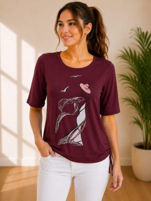Elegantna bordo ženska majica s potiskom