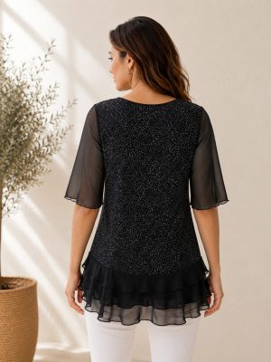 Elegantna črna viskozna tunika z vzorcem za ženske.